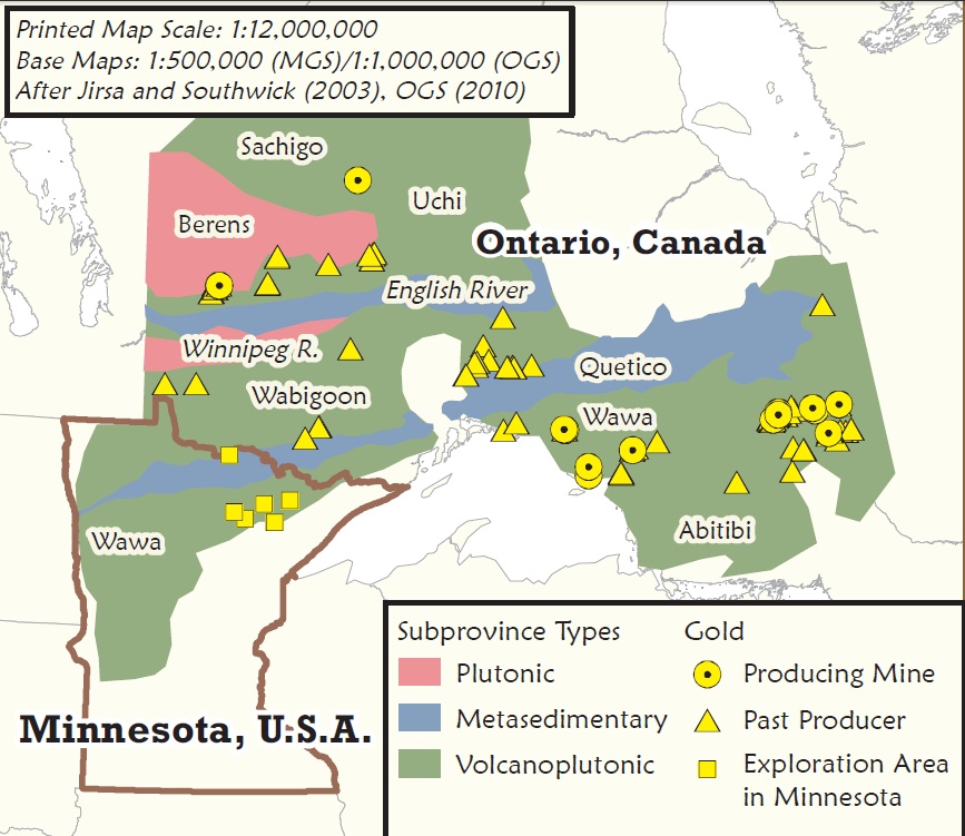 Gold Mines and Locations Ontario and Minnesota
